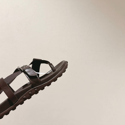 HM Inboard Sandals Coffee Canvas Leather 849581