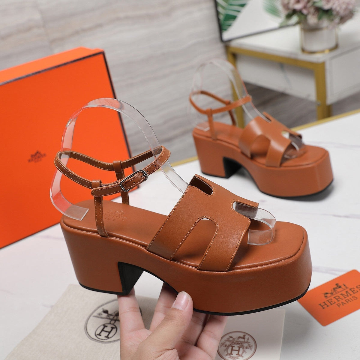 HM Jam 70 sandal In Brown Calfskin 120301