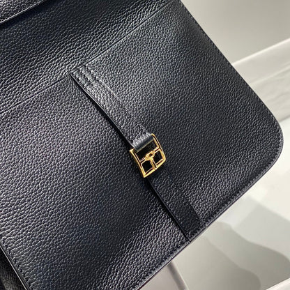 HALZAN 25 HANDLE BAG IN BLACK GRAINED CALFSKIN HARD HARDWARE