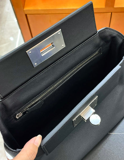 HM Mini 24 Sur 24 Bag 21cm Black Swift Cowhide Silver Hardware 250278