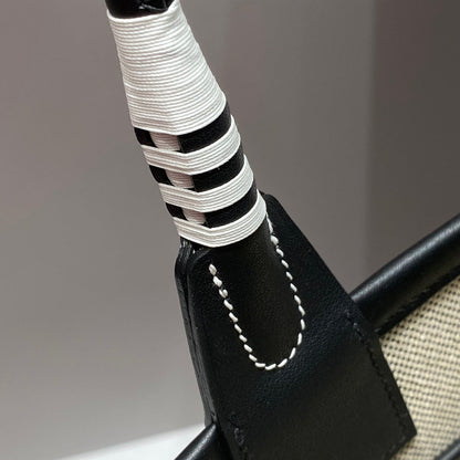 HM Steeple 28 Bag Black Calfskin White Canvas