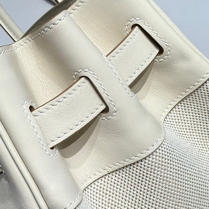 HM Birkin 25 Milkshake White Canvas with Swift Leather Silver Hardware 237310