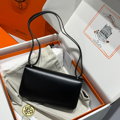 HM Constance Elan 24cm Bag Black Box Calfskin Silver Hardware