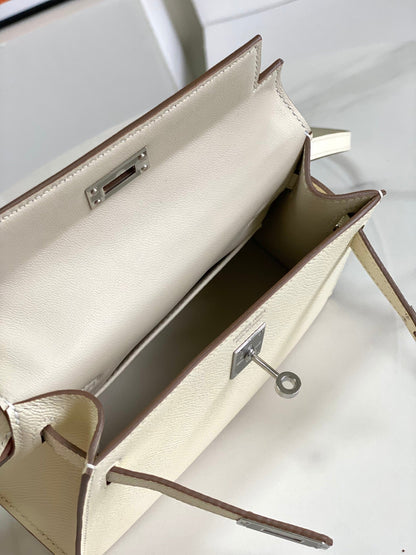 HM Mini Kelly 19cm Cream Epsom Silver Hardware