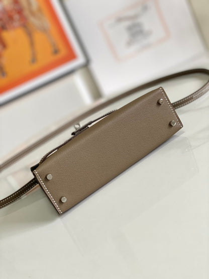 HM Mini Kelly 19cm Elephant Grey Epsom Silver Hardware