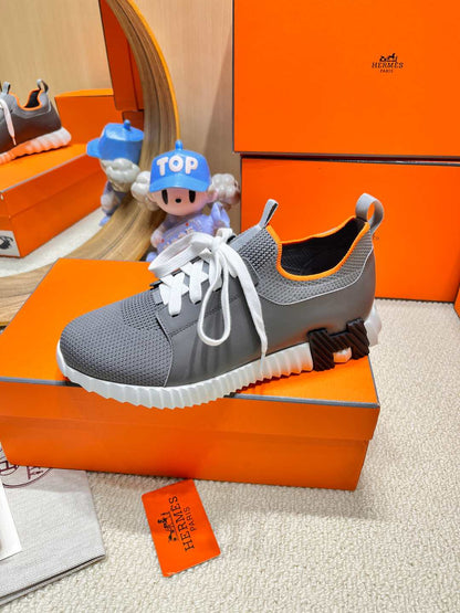 HM Depart Slip-On Sneaker In Mouse Gray Knit And Calfskin