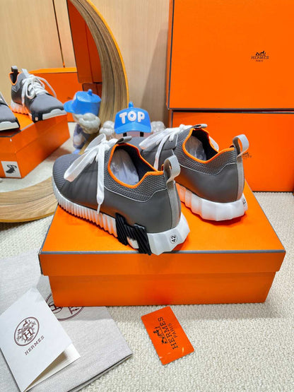 HM Depart Slip-On Sneaker In Mouse Gray Knit And Calfskin