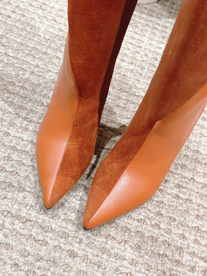 HM High Boots 60mm Brown Orange Calfskin And Suede 972384
