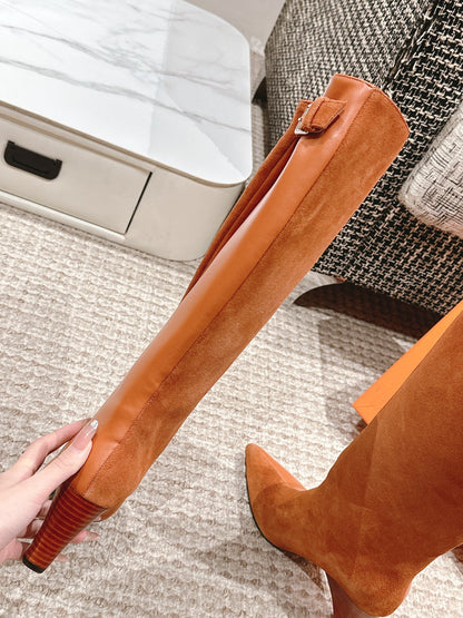 HM High Boots 60mm Brown Orange Calfskin And Suede 972384