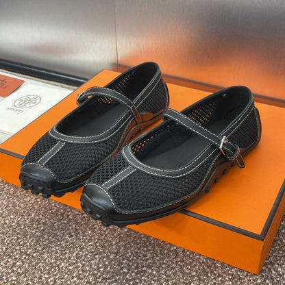 HM 25C Kichu Ballet Flat Black Fabric with Calfskin 208283