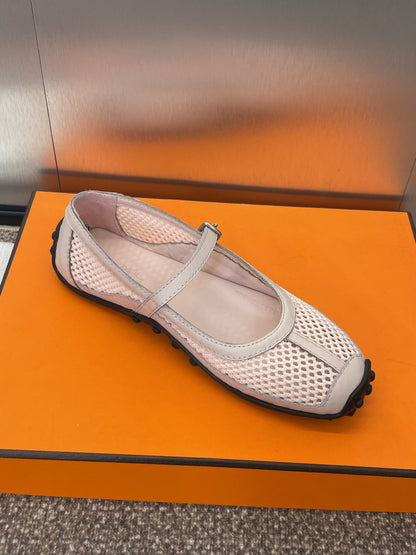 HM 25C Kichu Ballet Flat Pink Pastel Fabric with Calfskin 208285