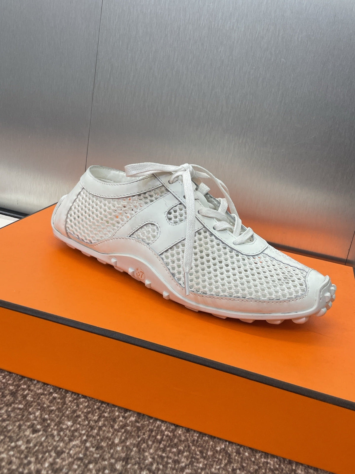 HM 25C Kiga sneaker White Crochet knit with Calfskin 208292