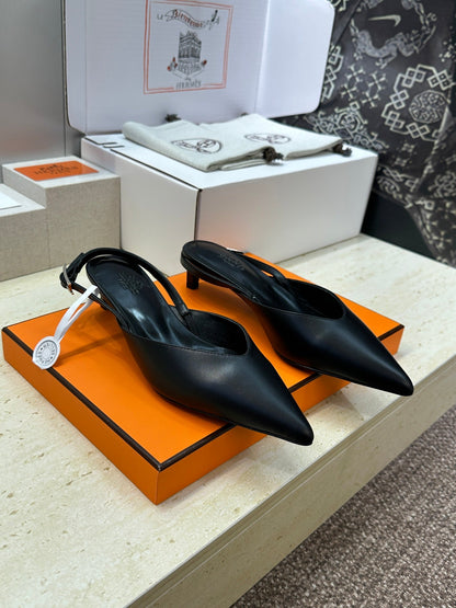 HM Nicoletta Slingback 4cm Black Calfskin 830193