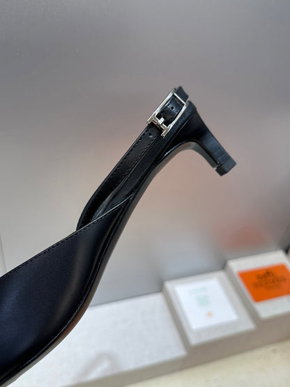 HM Nicoletta Slingback 4cm Black Calfskin 830193