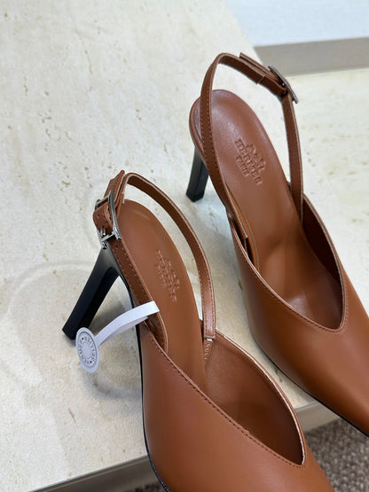 HM Nicoletta Slingback 9cm Brown Calfskin 830197