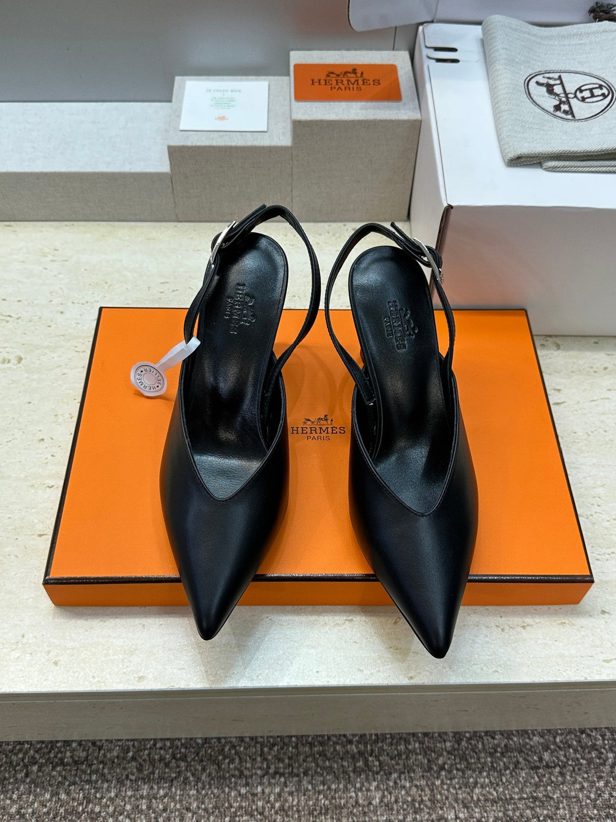 HM Nicoletta Slingback 9cm Black Calfskin 830198