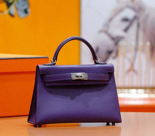 HM Mini Kelly 19cm Purple Epsom Gold Hardware