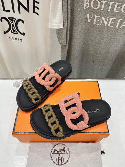EXTRA SANDAL BLACK MIX PEACH MIX MOSS CALFSKIN