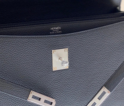KELLY DEPECHES 38 BRIEFCASE IN BLACK TOGO CALFSKIN SILVER HARDWARE