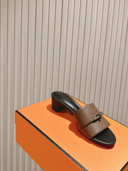 HM 2026 High Heel Slippers 65 Black Brown Calfskin 655858